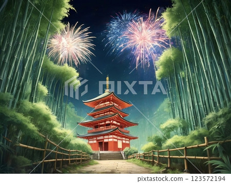 竹林與寺廟的煙火-2 123572194