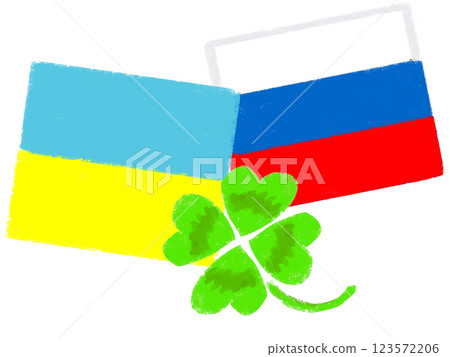 Simple illustration, crayon touch, Ukrainian and Russian flags Simple illustration, crayon touch, Ukrainian and Russian flags 123572206