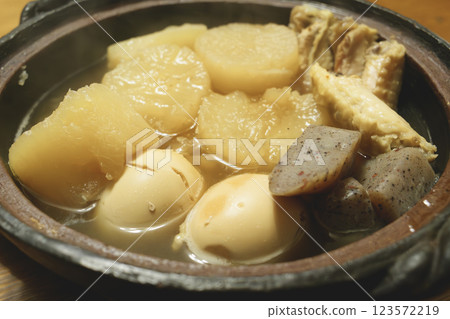 Japanese-style stew of eggs, chicken, daikon radish, and konjac, oden, and winter dishes Japanese-style stew of eggs, chicken, daikon radish, and konjac, oden, and winter dishes 123572219