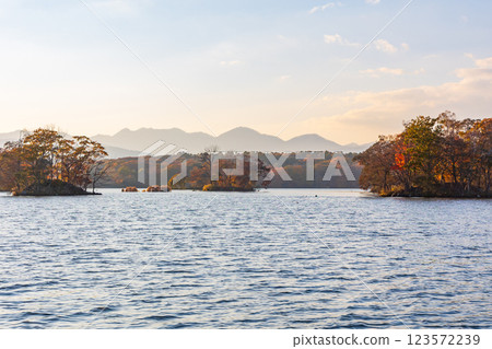 Hokkaido in autumn: Autumn leaves at Onuma Park, Onuma at dusk 123572239