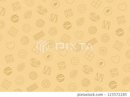 Pattern illustration of line drawings of cookies such as hearts and riffs_Beige 123572285