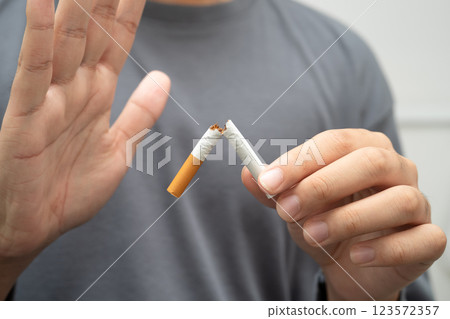 Quit smoking, Asian teenage man breaking destroy cigarette in hand. Quit smoking, Asian teenage man breaking destroy cigarette in hand. 123572357