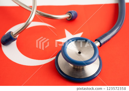 Stethoscope on Turkey flag background, Business and finance. 123572358