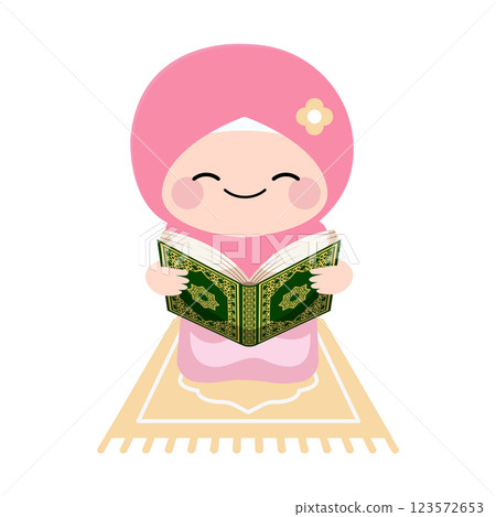 Cute Muslim girl read Quran 123572653