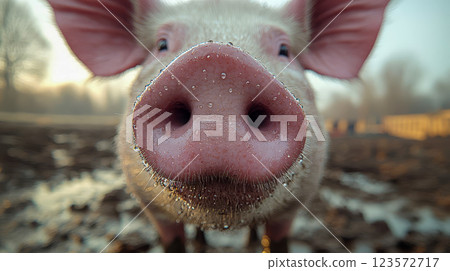 Close-up of a pig's nickel with wet drops 123572717