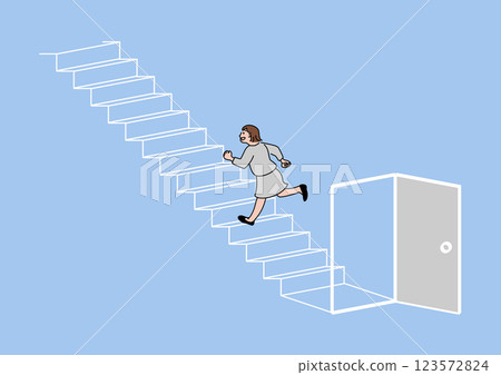 Woman running up the stairs Woman running up the stairs 123572824