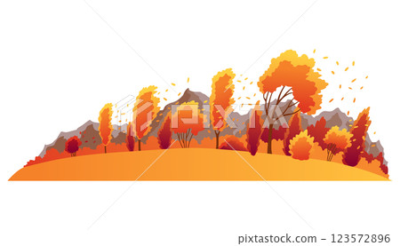 Autumn season. Seasonal banner with yellow tree for social media stories wallpaper, landscape with copy space for text. Vector illustration 123572896
