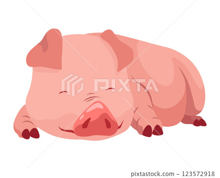 Pig set flat cartoon isolated on white background. Pink pig vector illustration 123572918