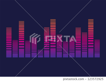 Sound waves equalizer. Frequency audio waveform, music wave or voice graph signal in HUD style. Abstract sound wave stripe lines. Volume level symbol. Vector cartoon illustration Sound waves equalizer. Frequency audio waveform, music wave or voice graph signal in HUD style. Abstract sound wave stripe lines. Volume level symbol. Vector cartoon illustration 123572925