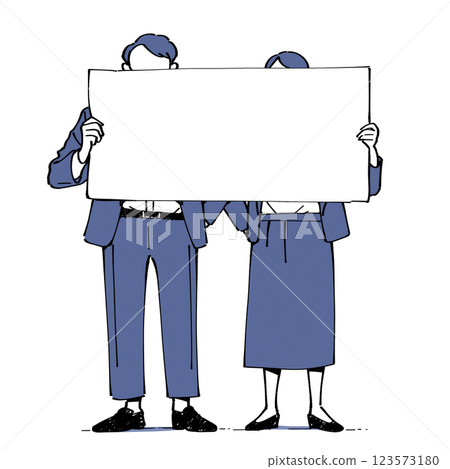 Illustration of a man and woman in a suit holding a whiteboard 123573180