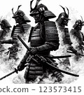 被煙霧和戰意包裹的武士。 123573415