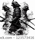 被煙霧和戰意包裹的武士。 123573416