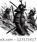 被煙霧和戰意包裹的武士。 123573417