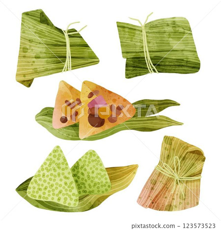 Hand painted watercolor dragon boat's zongzi collection 123573523
