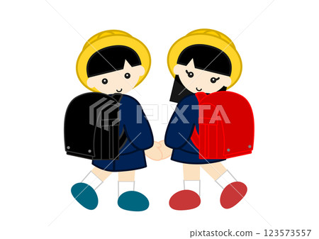 男孩和女孩背著書包 123573557