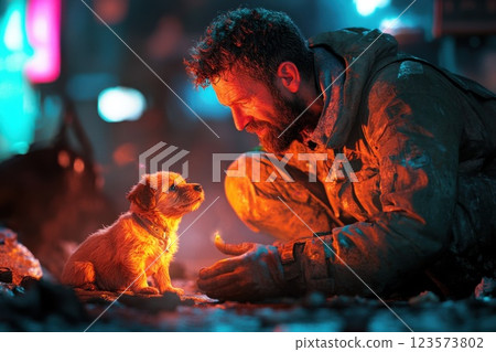 Man bravely saves puppy from collapsed building in urgent rescue 123573802