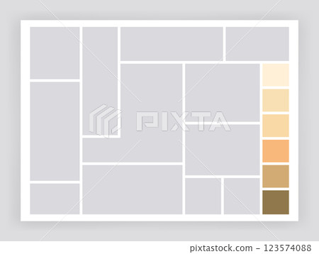 Photo collage template. Album brandboard, set portfolio images. Mood board background. Mosaic picture frame. Gallery banner. Vector illustration 123574088