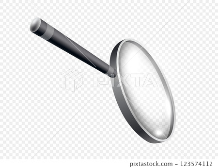Magnifiying glass. Loupe for investigations and researching. Zoom equipment on copy space. Realistic isometric vector isolated on transparent background Magnifiying glass. Loupe for investigations and researching. Zoom equipment on copy space. Realistic isometric vector isolated on transparent background 123574112