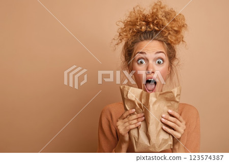 Woman experiences excitement trying exotic dish for first time Woman experiences excitement trying exotic dish for first time 123574387