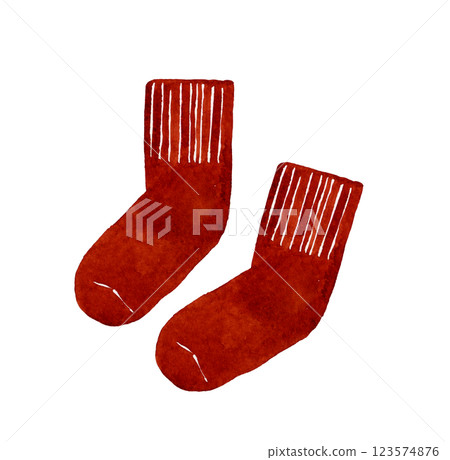 Simple red socks Fashion item hand-drawn watercolor illustration material 123574876