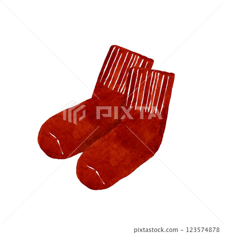 簡單的紅襪子時尚物品手繪水彩插畫素材 123574878