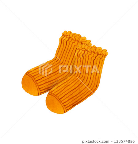 橘色皺褶襪時尚單品手繪水彩插畫素材 123574886