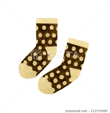 Brown polka dot socks - Hand-drawn watercolor illustration of fashion item Brown polka dot socks - Hand-drawn watercolor illustration of fashion item 123574890