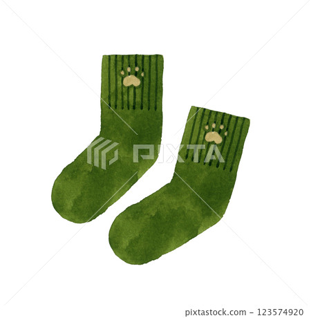單一色調的綠色襪子 - 手繪水彩插圖的時尚單品 單一色調的綠色襪子 - 手繪水彩插圖的時尚單品 123574920