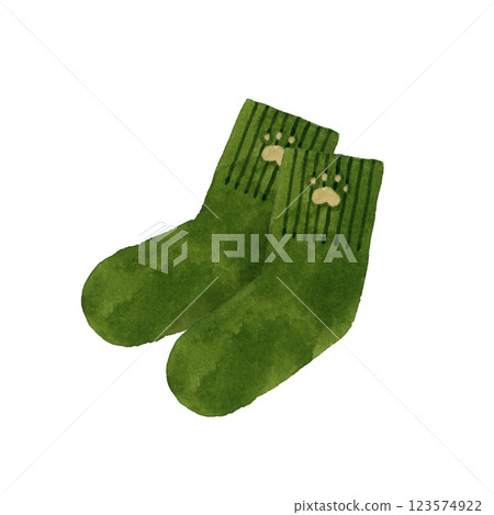 單一色調的綠色襪子 - 手繪水彩插圖的時尚單品 單一色調的綠色襪子 - 手繪水彩插圖的時尚單品 123574922