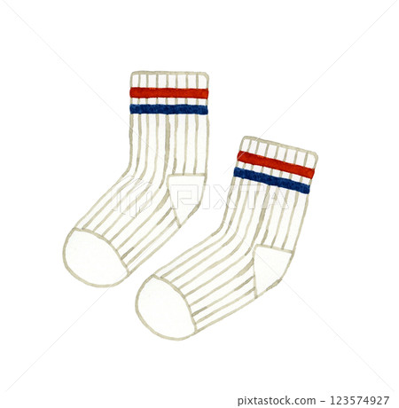 條紋襪子（白襪）時尚單品手繪水彩插圖 123574927
