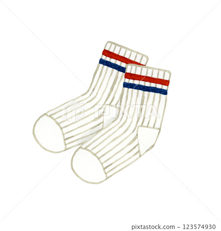 Striped socks (white socks) Hand-drawn watercolor illustration of fashion item Striped socks (white socks) Hand-drawn watercolor illustration of fashion item 123574930