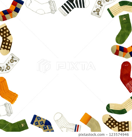 Socks frame Hand-drawn watercolor illustration background material of fashion items 123574946