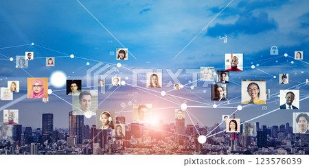 Multinational group of people and communication network concept visual 123576039