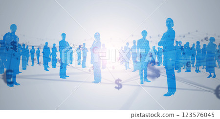 Financial technology concept visual with multinational group of people Financial technology concept visual with multinational group of people 123576045