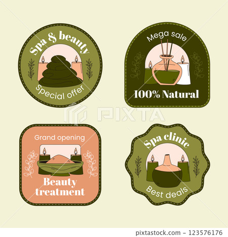 Hand drawn spa treatment labels Hand drawn spa treatment labels 123576176
