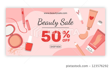 Hand drawn beauty sale banner design Hand drawn beauty sale banner design 123576292