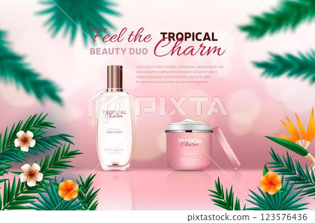 Realistic pink cosmetic ad 123576436