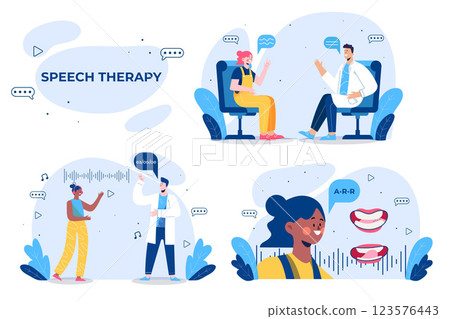 Speech therapy scenes collection in flat style 123576443
