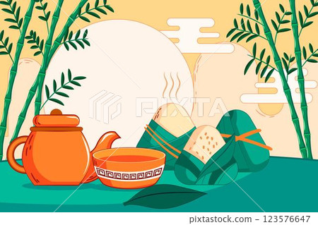 Hand drawn dragon boat's zongzi background Hand drawn dragon boat's zongzi background 123576647