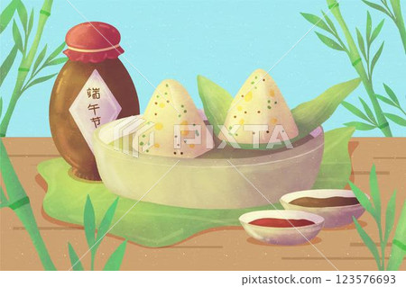 Hand painted watercolor dragon boat's zongzi background 123576693
