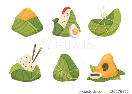 Hand drawn dragon boat's zongzi collection Hand drawn dragon boat's zongzi collection 123576862