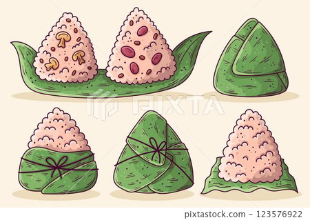 Hand drawn dragon boat's zongzi collection Hand drawn dragon boat's zongzi collection 123576922