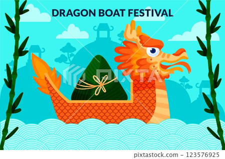 Hand drawn dragon boat background 123576925