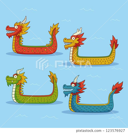 Hand drawn dragon boat collection 123576927