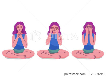 Self-healing reiki poses illustration Self-healing reiki poses illustration 123576949