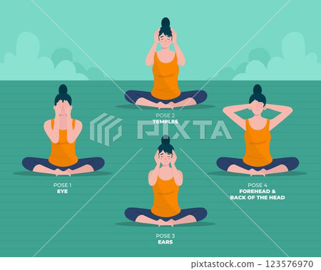 Woman self-healing reiki poses 123576970