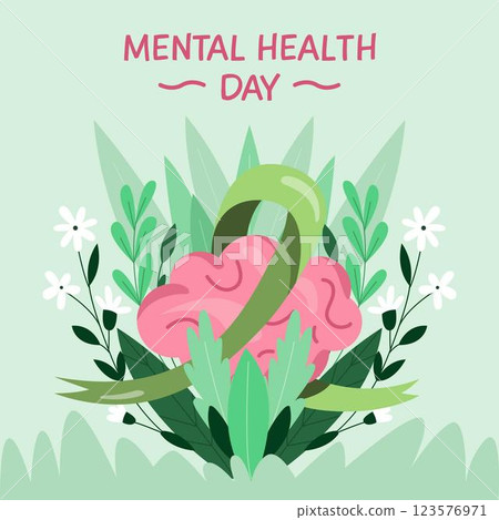 Mental health day with brain and flowers Mental health day with brain and flowers 123576971