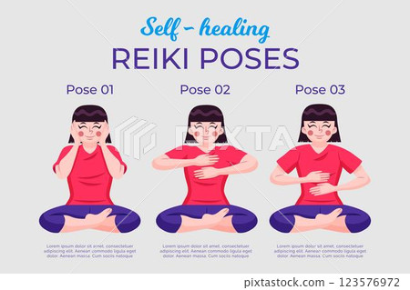 Self-healing reiki poses Self-healing reiki poses 123576972