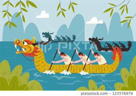 Hand drawn dragon boat background Hand drawn dragon boat background 123576979