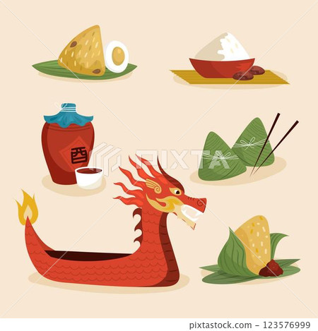 Hand drawn dragon boat's zongzi collection Hand drawn dragon boat's zongzi collection 123576999
